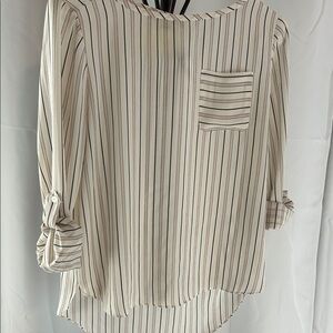 LOFT Cream Striped Roll-Sleeve Blouse